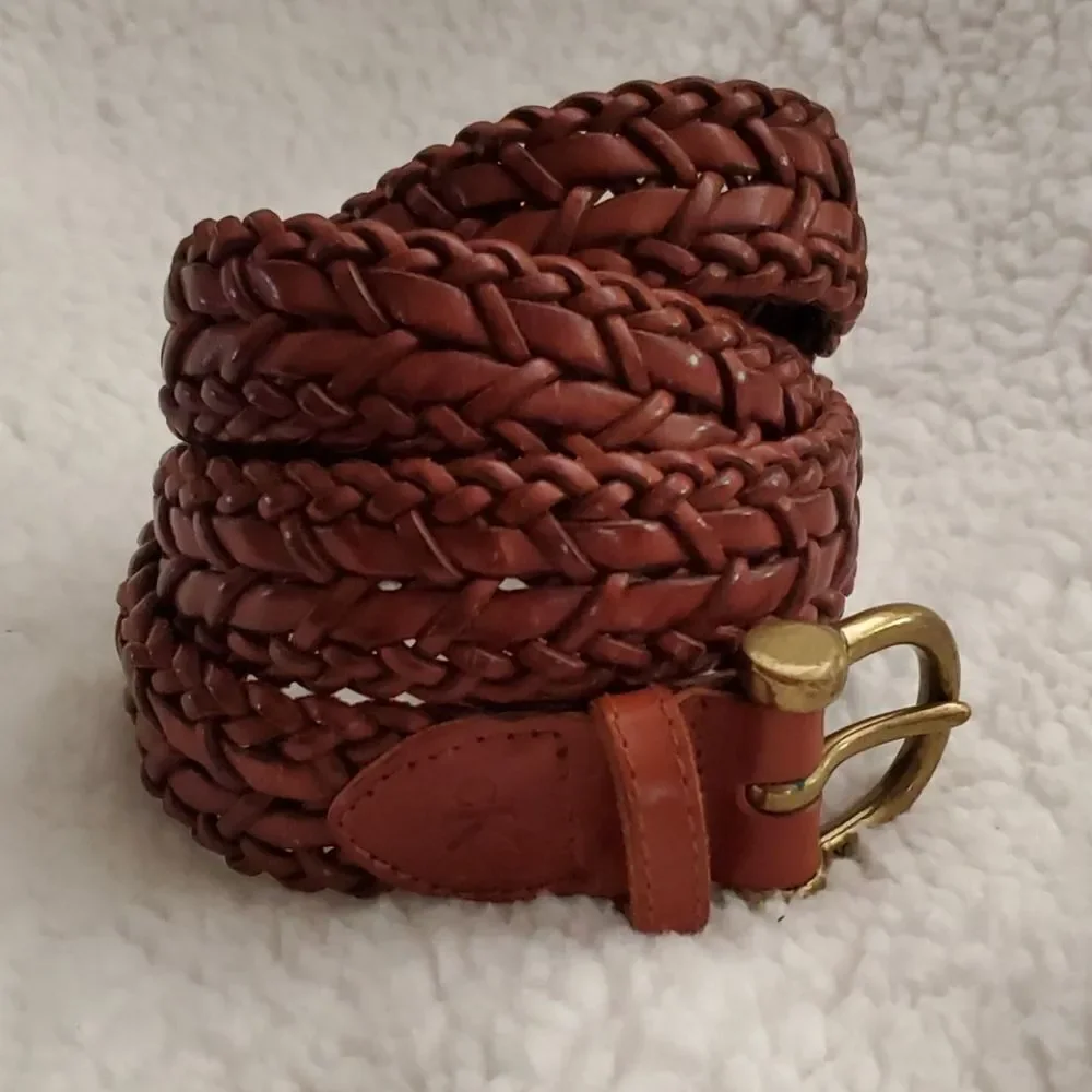 Vtg. Calvin Klein Leather Brown Woven Belt 36